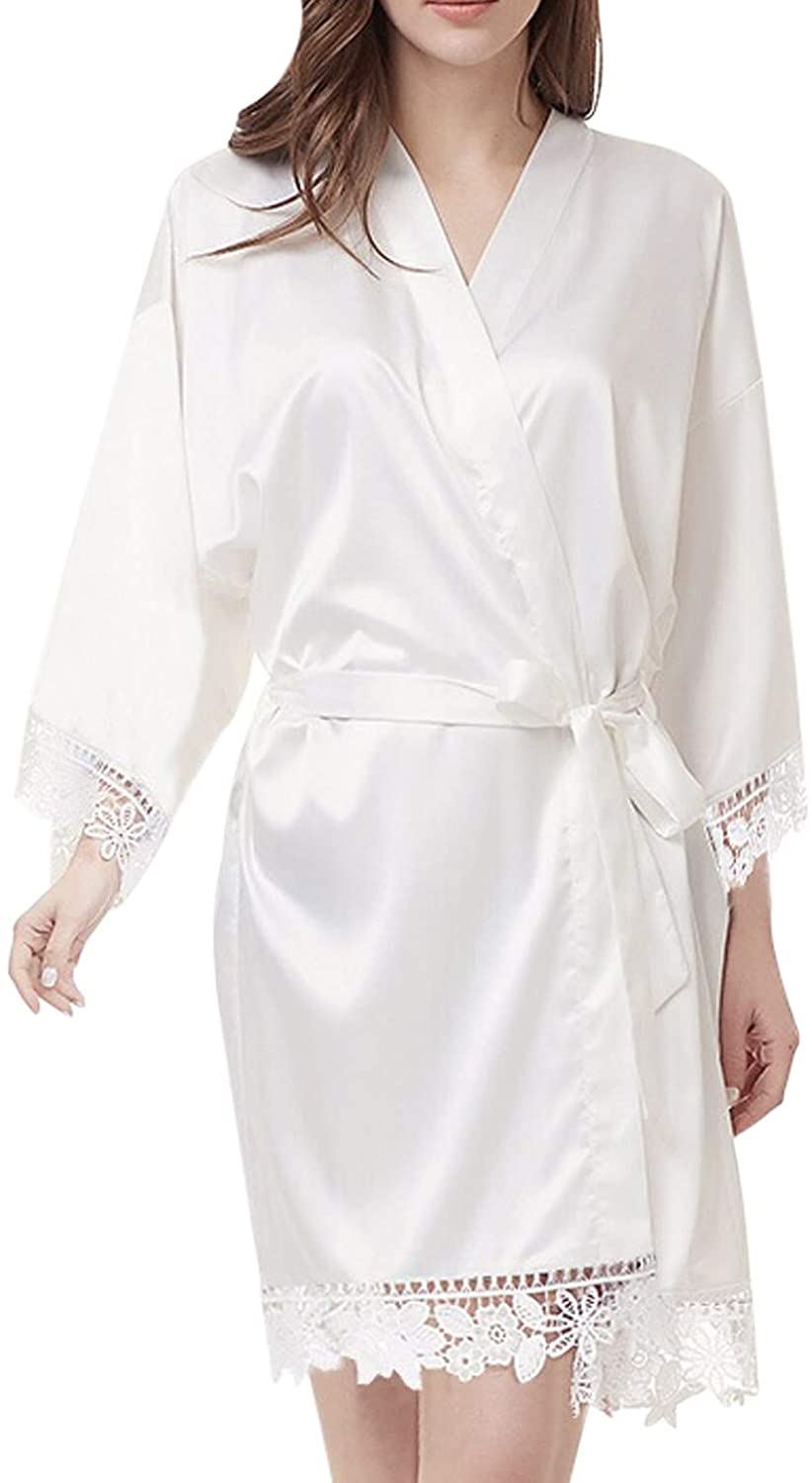 Price:$19.35 Sand and Leaves Elegant Satin Robe with Lace and Bridal Party Robes Set (in 4 Colors) - Also Available in Plus Size at Amazon Women’s Clothing store