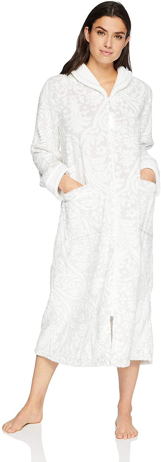 Price:$51.80 ARIA Women's Embossed Chenille Ballet Zip Robe, Gray Damask, S at Amazon Women’s Clothing store