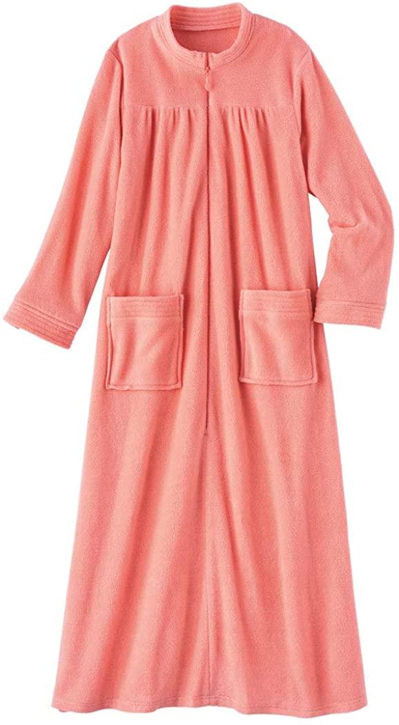 Price:$29.99 AmeriMark Trapunto Trim Robe Partial Front Zip Bathrobe Lounger Patch Pockets at Amazon Women’s Clothing store