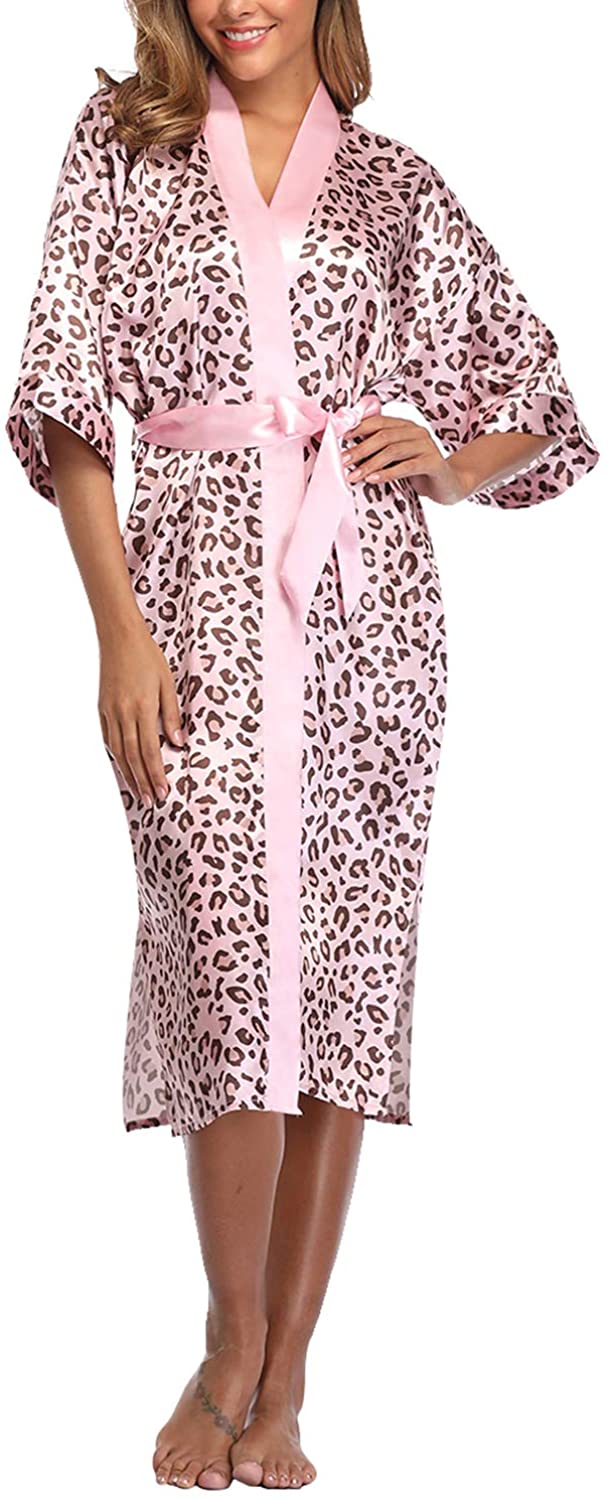 Price:$28.99 Womens Long Satin Robe Kimono Nightgown Sleepwear V-Neck Bathrobe Loungewear Ladies at Amazon Women’s Clothing store