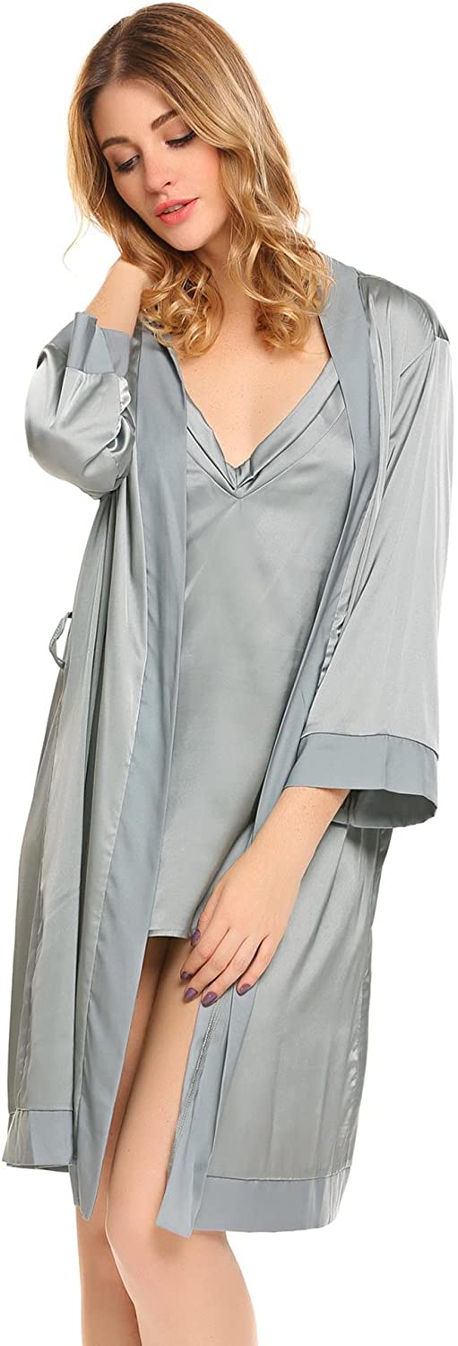 Price:$16.99 Ekouaer Women's 2 Piece Robe 3/4 Sleeve Silk Bathrobe Set S-XXL at Amazon Women’s Clothing store