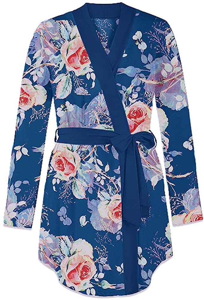 Price:$19.99 Women's Floral Robe Short Bridesmaid Bathrobe Dressing Gown Wedding Kimono Sleepwear at Amazon Women’s Clothing store
