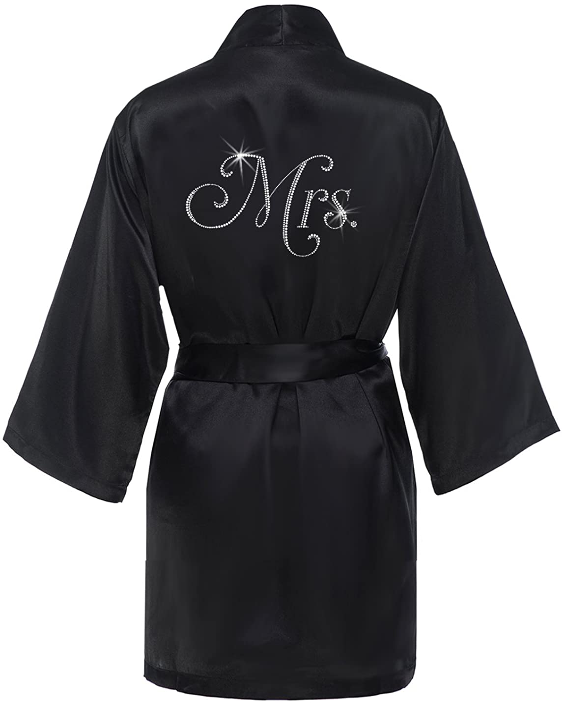 Price:$38.00 Satin Mrs. Bridal Robe with Rhinestones - Black at Amazon Women’s Clothing store