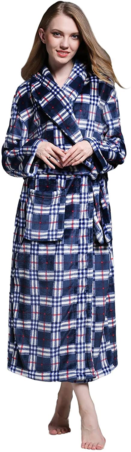 Price:$25.99 Ekouaer Robe Fleece Pajama Loungewear Winter Warm Bathrobe Shawl Collar Sleepwear for Women at Amazon Women’s Clothing store