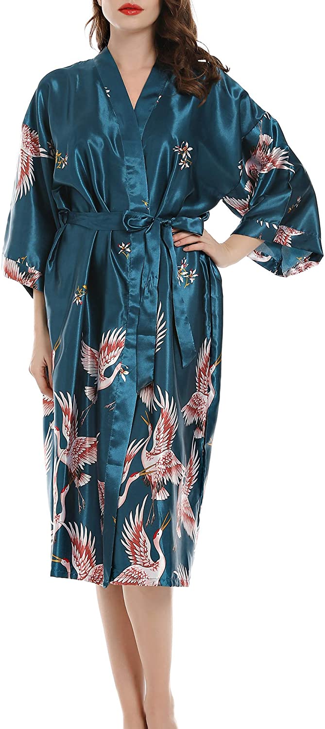 Price:$9.27 MISSFASHION Long Kimono Robe for Women Satin Robes for Bride at Amazon Women’s Clothing store