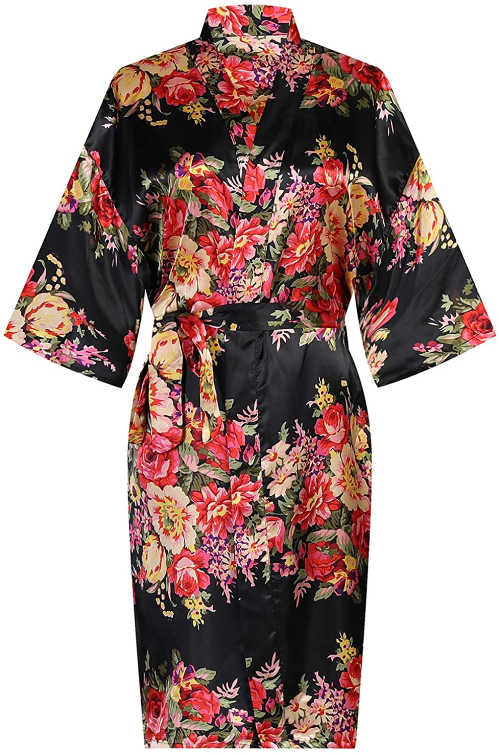 Price:$9.19 Women's Floral Silk Kimono Robes Sleepwear for Bride Bridesmaid Wedding Party at Amazon Women’s Clothing store