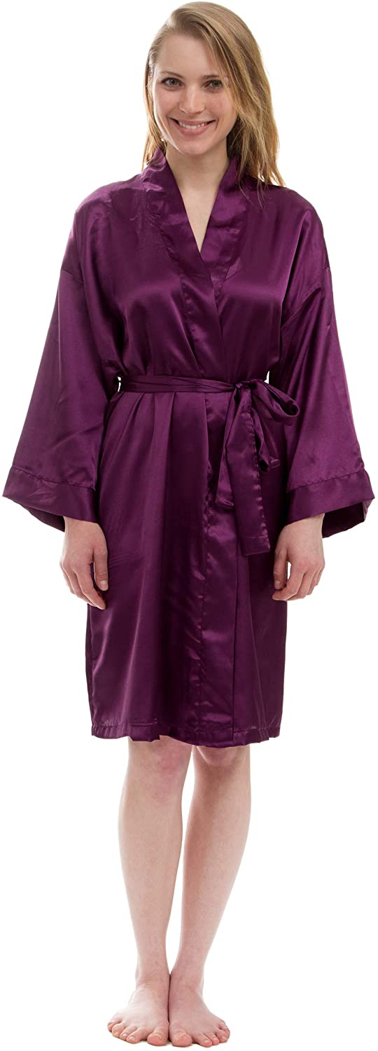 Price:$16.95 Leisureland Women's Satin Robe Bridesmaid Robe Kimono Dressing Gown at Amazon Women’s Clothing store