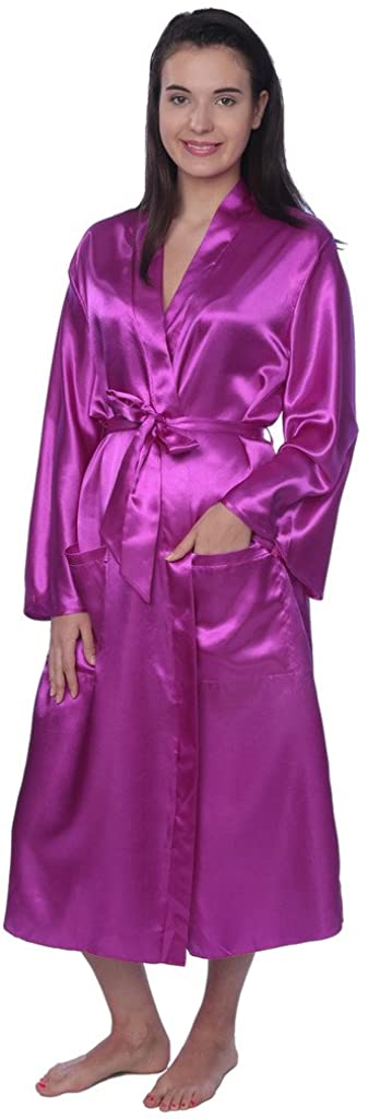Price:$21.39 Beverly Rock Women's Plus Size Long Satin Robe Gown SR01_Purple 2X at Amazon Women’s Clothing store