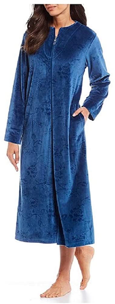 Price:$53.97 Miss Elaine Womens Micro Fleece Floral Embossed Zip-Front Long Robe at Amazon Women’s Clothing store