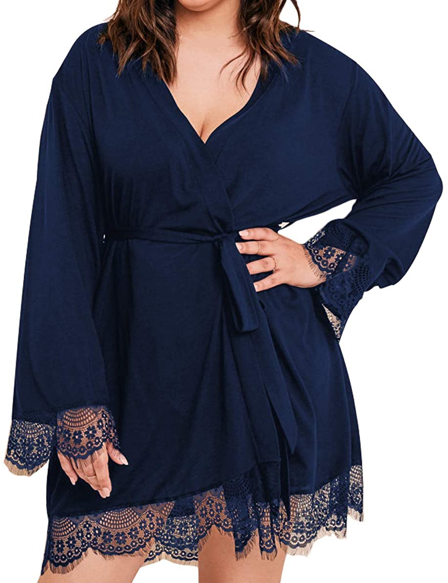 Price:$24.99    Womens Cotton Robe Sleepwear Soft Kimono Bathrobe Oblique V Neck Pregnancy Nightgown Lace Trim  Clothing