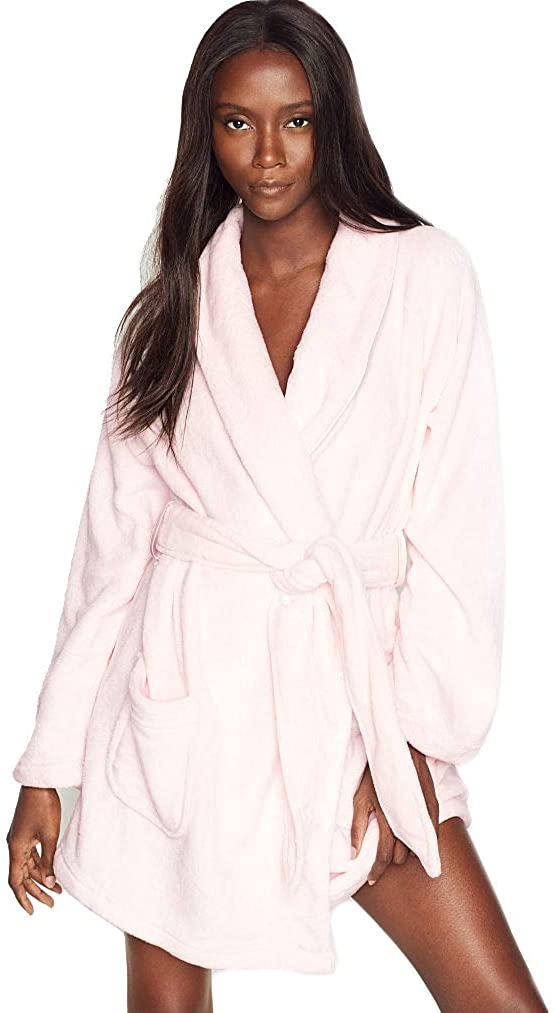 Price:$65.95 Victoria's Secret Cozy Plush Short Robe Pink M/L at Amazon Women’s Clothing store
