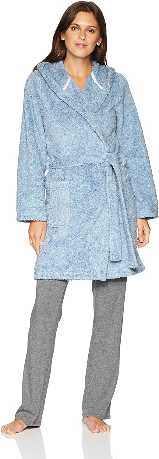 Price:$33.30    Amazon Brand - Mae Women's Tweeded Shaggy Plush Wrap Robe with Hood  Clothing