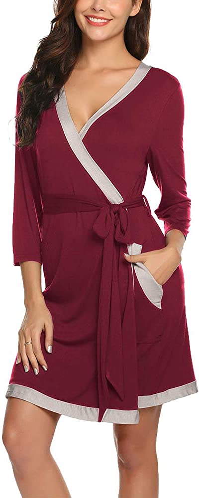 Price:$15.99 FerDIM Robes for Women 3/4 Sleeve Cotton Kimono Spa Bathrobe Knit Sleepwear with Pockets at Amazon Women’s Clothing store
