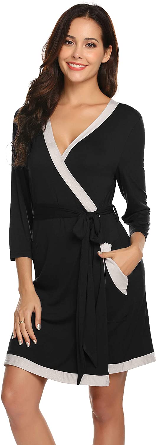 Price:$22.99 Womens Robe Super Soft Modal Cotton Robes 3/4 Sleeves Knit Bathrobe Short Sleepwear at Amazon Women’s Clothing store