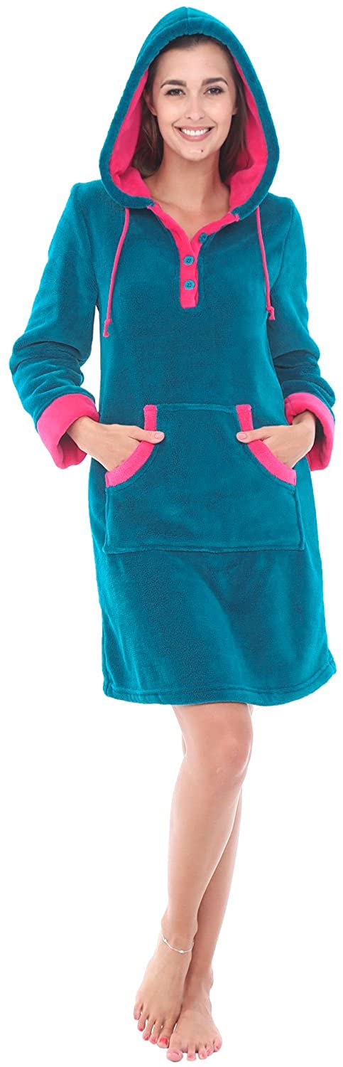 Price:$25.99 Alexander Del Rossa Womens Fleece Plus Size Nightgown, Hooded Pullover Lounger with Pockets at Amazon Women’s Clothing store