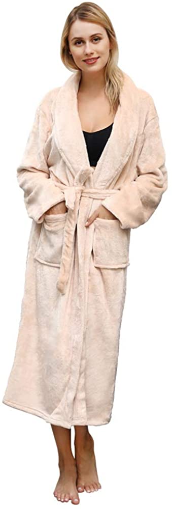 Price:$13.99 HOMEYA Womens Flannel Bath Robe Soft Fluffy Warm Collar Sleepwear for Valentine's Day at Amazon Women’s Clothing store