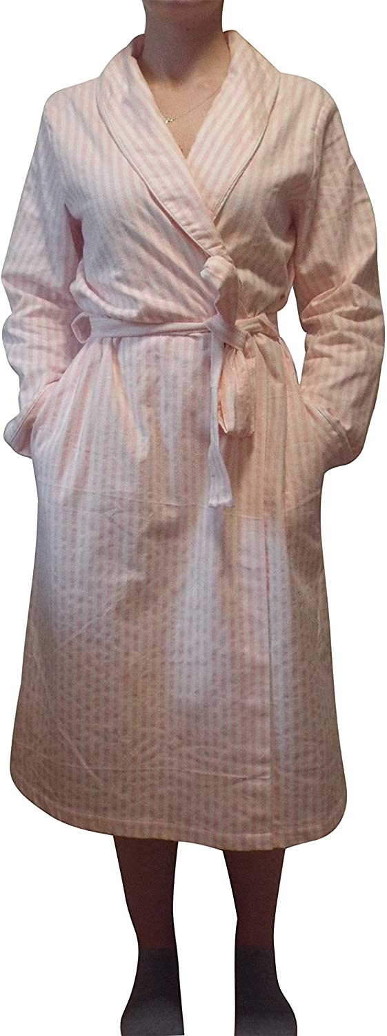 Price:$19.99 Carole Women's Bathrobe Striped Cotton Flannel Wrap Robe Made In USA (Medium, Pink/White Stripe) at Amazon Women’s Clothing store