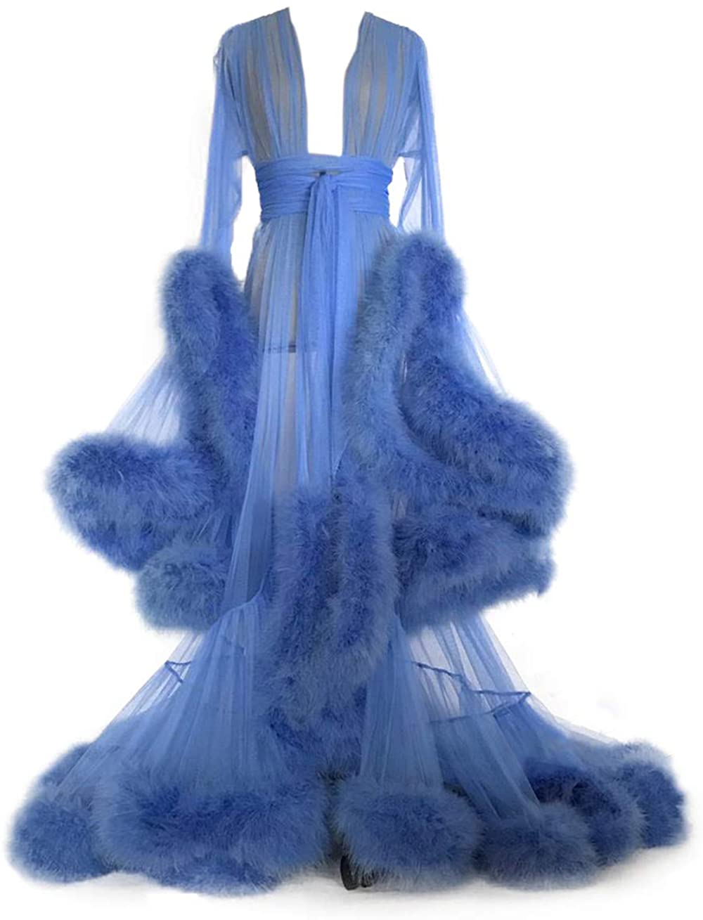 Price:$79.90 BathGown Women's Feather Edge Tulle Illusion Long Bridal Robe Wedding Scarf New Custom Made at Amazon Women’s Clothing store