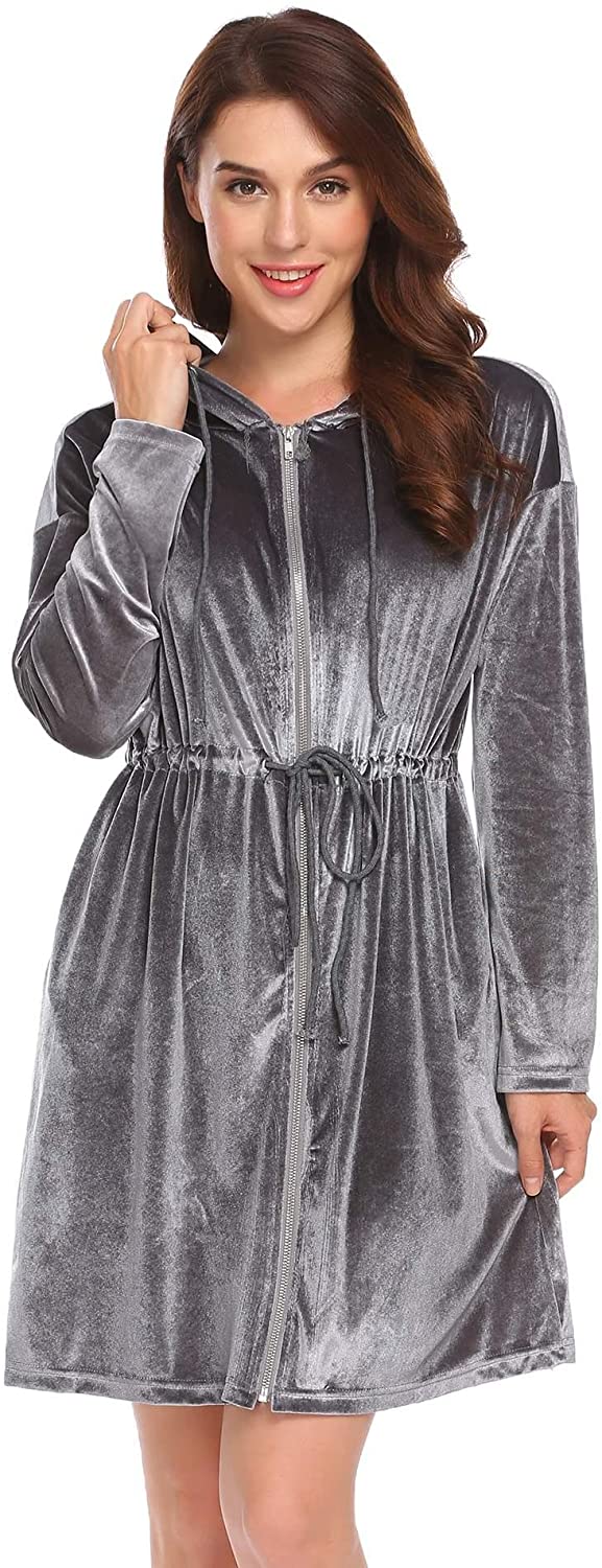 Price:$29.99 Ouyilu Women's Cotton Velvet Long Sleeve Zipper Hooded Lightweight Kimono Loungwear Sleepwear S-XXL at Amazon Women’s Clothing store
