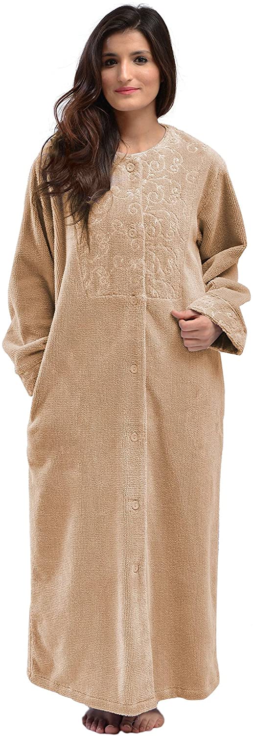 Price:$49.95 Bath & Robes Women's Full Length Cotton Chenille Buttoned Bathrobe at Amazon Women’s Clothing store