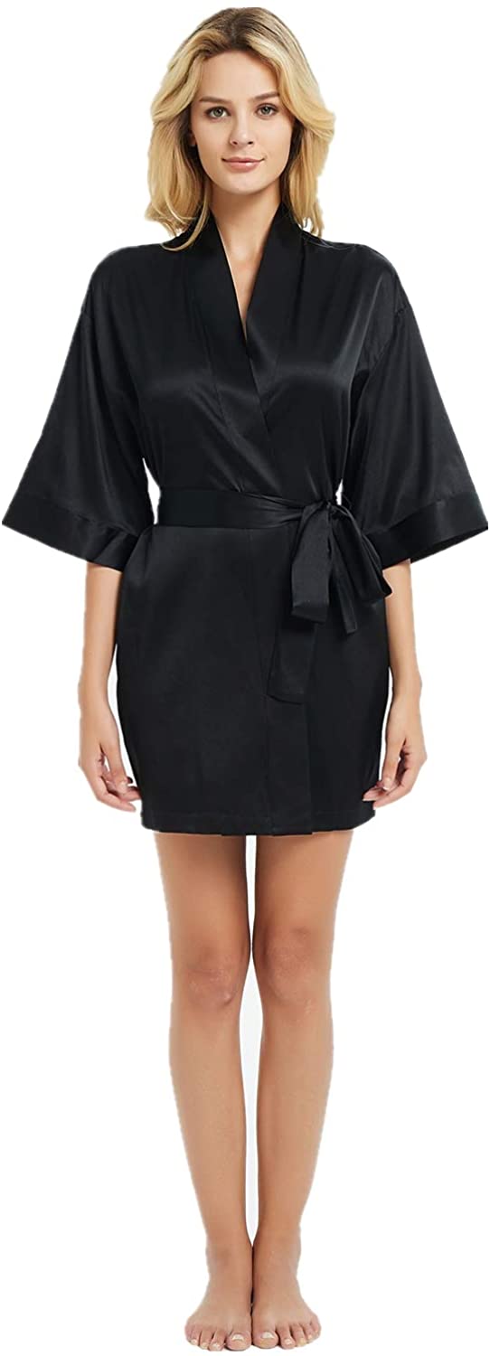 Price:$64.89 MI CHIAMO Women's Pure Color Satin Short Kimono, Oblique V-Neck Silky Bathrobe at Amazon Women’s Clothing store