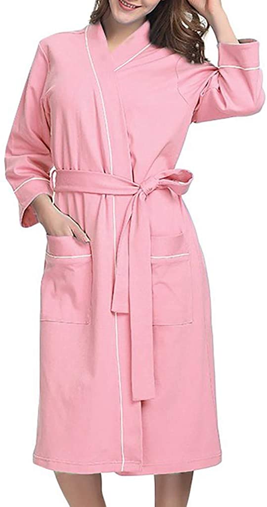 Price:$9.77 Women's Kimono Robes Cotton Lightweight Bath Robe Knit Bathrobe Soft Sleepwear V-Neck Ladies Nightwear with Belit at Amazon Women’s Clothing store