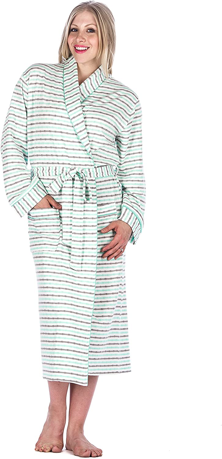 Price:$19.99 Womens Double Layer Knit Jersey Robe - Stripes White - Large at Amazon Women’s Clothing store