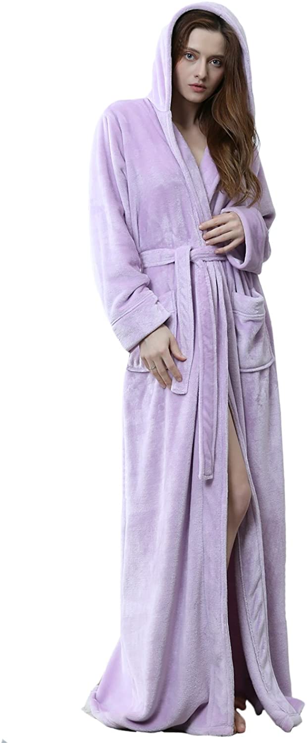 Price:$23.99 Women Night Lounge wear Flannel Robes Hooded Housecoat Full Long at Amazon Women’s Clothing store