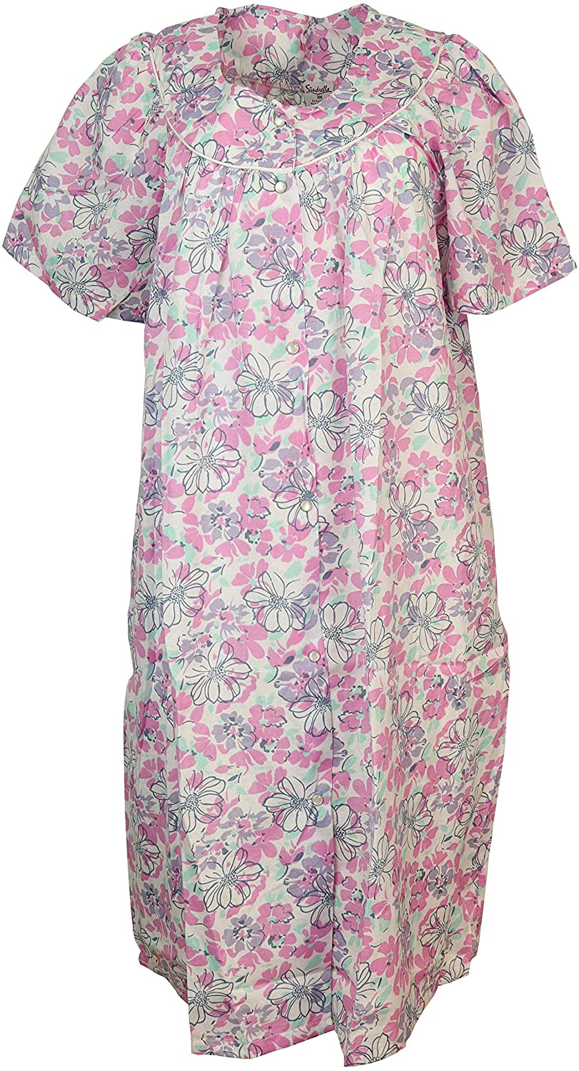 Price:$13.62 Sindrella Women's Cotton Blend House Dress Duster Robe, Snap Front, Pockets at Amazon Women’s Clothing store