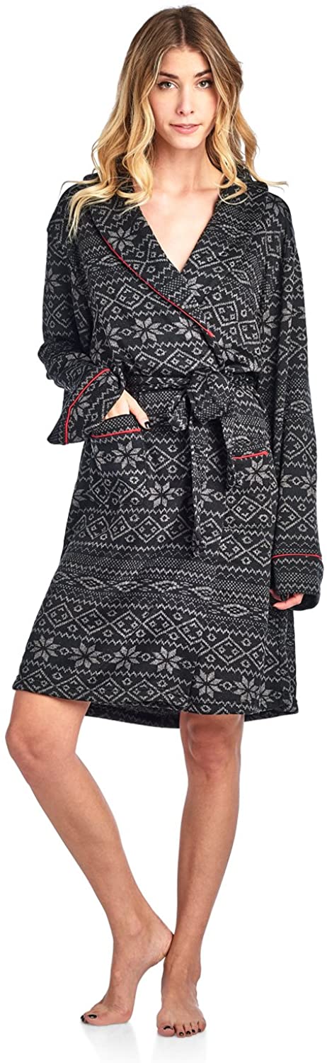 Price:$36.99 Ashford & Brooks Women's Sweater Fleece Printed Lounge Robe at Amazon Women’s Clothing store