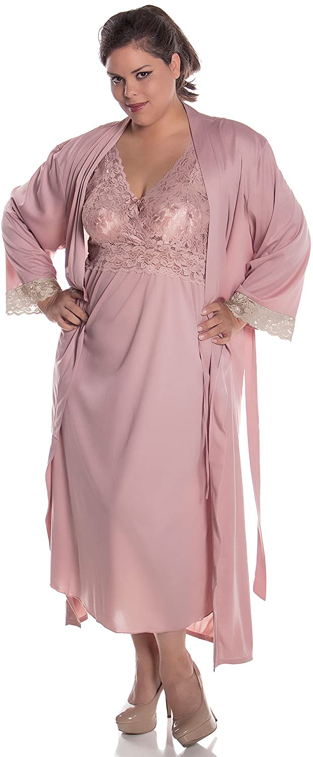 Price:$49.99 Vx Intimate Women's Knitted Lace Build Up Gown + Long Robe Set #60933083/X/XX at Amazon Women’s Clothing store