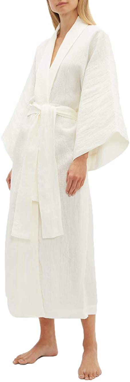 Price:$69.90 bathgown Women's White Short Linen Long Kimono Robe Sleeve Bridesmaid Robe at Amazon Women’s Clothing store