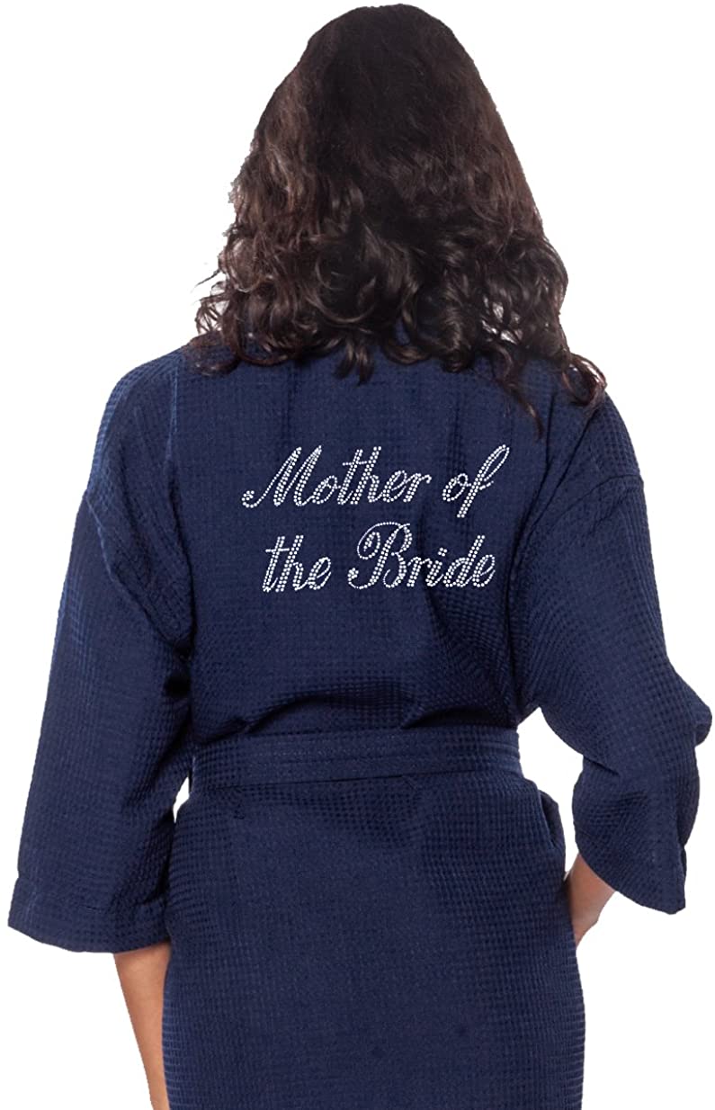 Price:$21.99 Waffle Thigh Length Kimono Rhinestone Mother of The Bride Robe at Amazon Women’s Clothing store