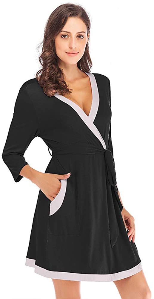 Price:$19.99 Women Robe Soft Kimono Robes Cotton Bathrobe Sleepwear Loungewear Short at Amazon Women’s Clothing store