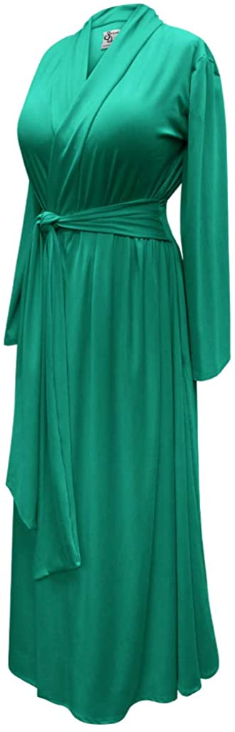 Price:$56.99 Solid Green Plus Size Long Robe in Poly/Cotton and Soft Rayon/Spandex with Attached Belt at Amazon Women’s Clothing store