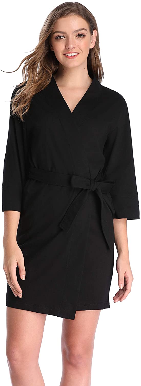 Price:$15.99 Women Cotton Robes Lightweight Spa Bathrobe Soft Knit Kimono Robes Ladies Sleepwear S-XXL at Amazon Women’s Clothing store