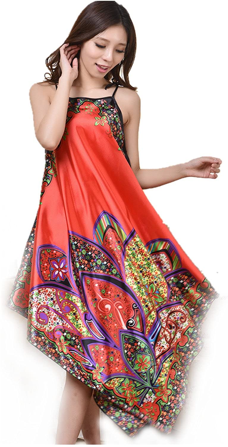 Price:$9.99 MUST ROSE SPORTS AND HOMEWEAR Women Sexy Boho Satin Strap Pajamas Long Nightgown Sleepwear (One Size, Red2#) at Amazon Women’s Clothing store