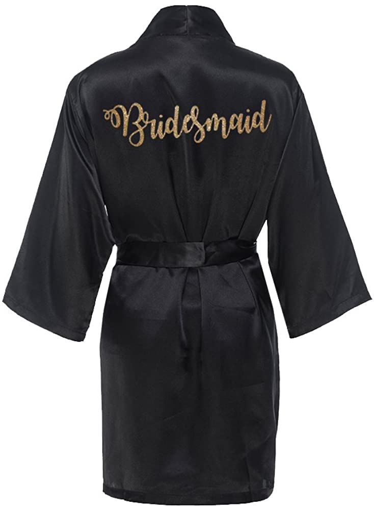 Price:$19.99 Bridesmaid Satin Kimono Robe with Gold Glitter - Satin Bridal Party Robes - Bridesmaids Robes at Amazon Women’s Clothing store
