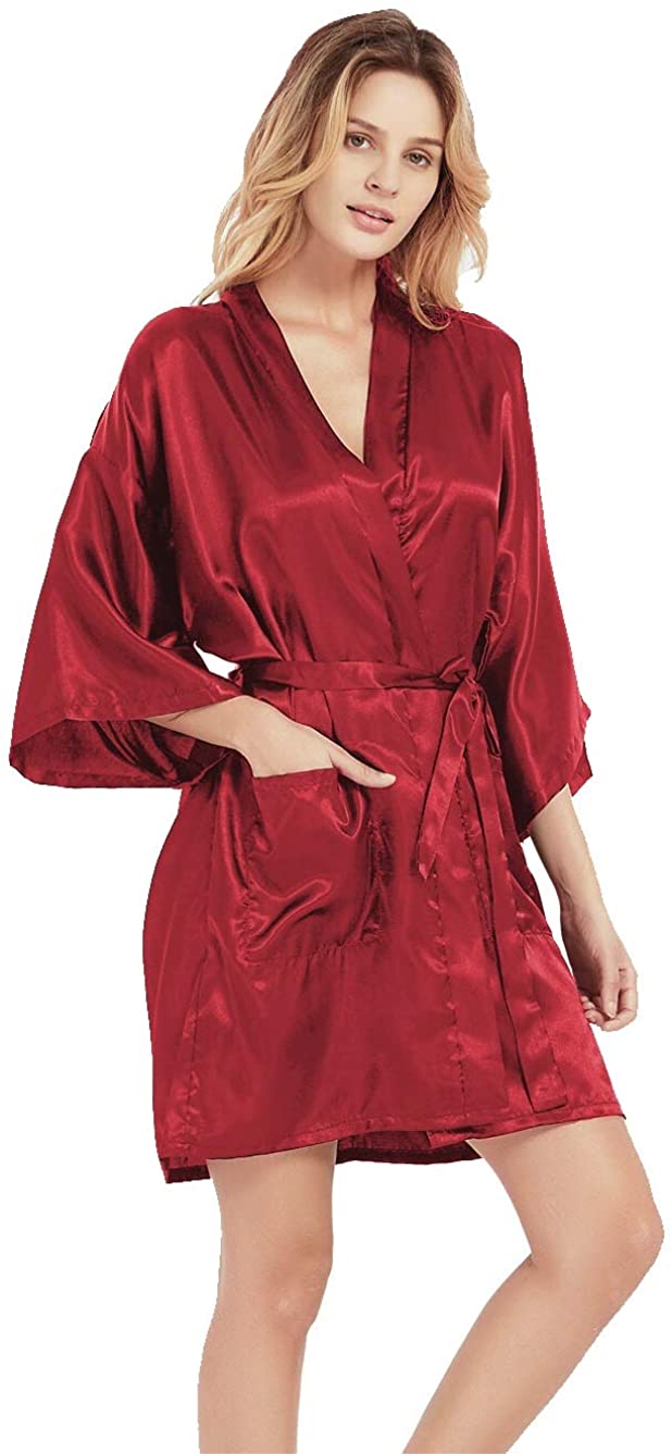 Price:$9.99 Women's Satin Bridesmaid Kimono Robes Bride Silky Robes for Bridal Party Getting Ready Robes with Pockets at Amazon Women’s Clothing store