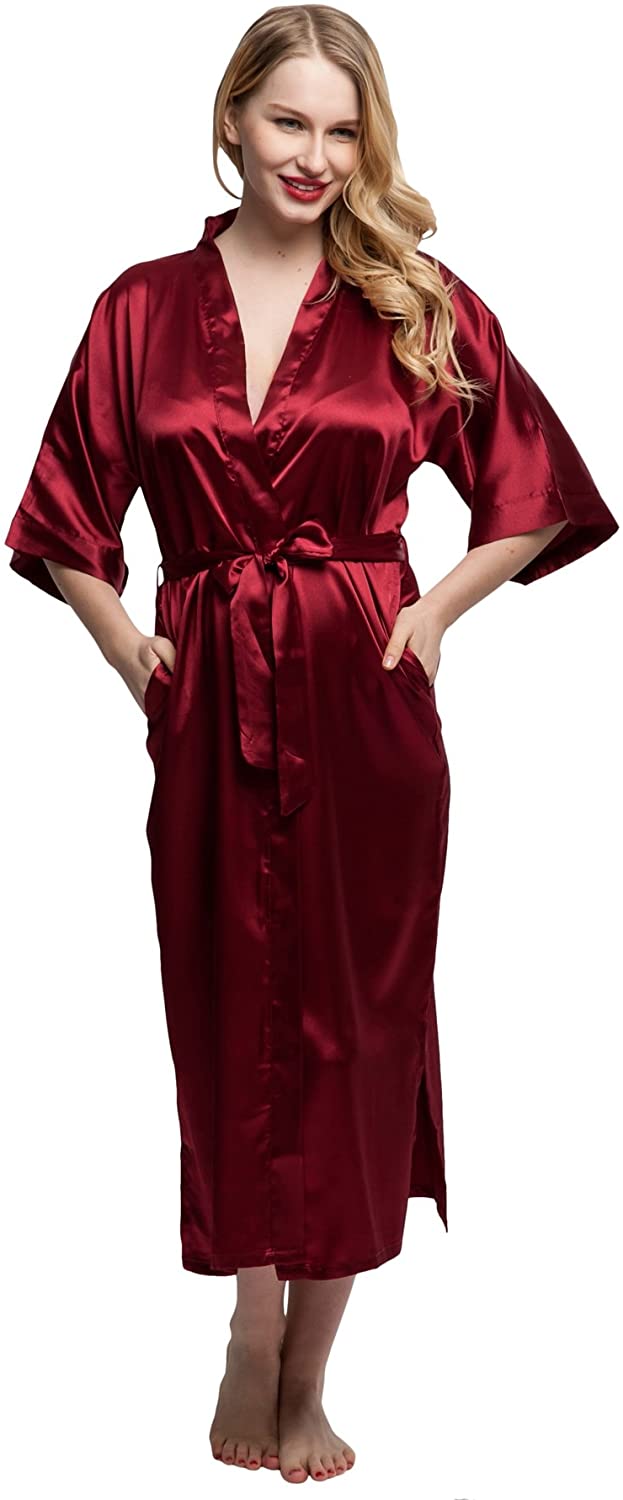 Price:$12.99 Kimono Art Women's Long Satin Kimono Robes for Bride and Bridesmaids at Amazon Women’s Clothing store