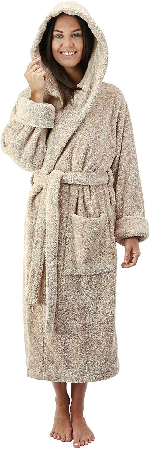 Price:$79.95 Comfy Robes Women's Deluxe 20 oz. Turkish Cotton Hooded Bathrobe at Amazon Women’s Clothing store