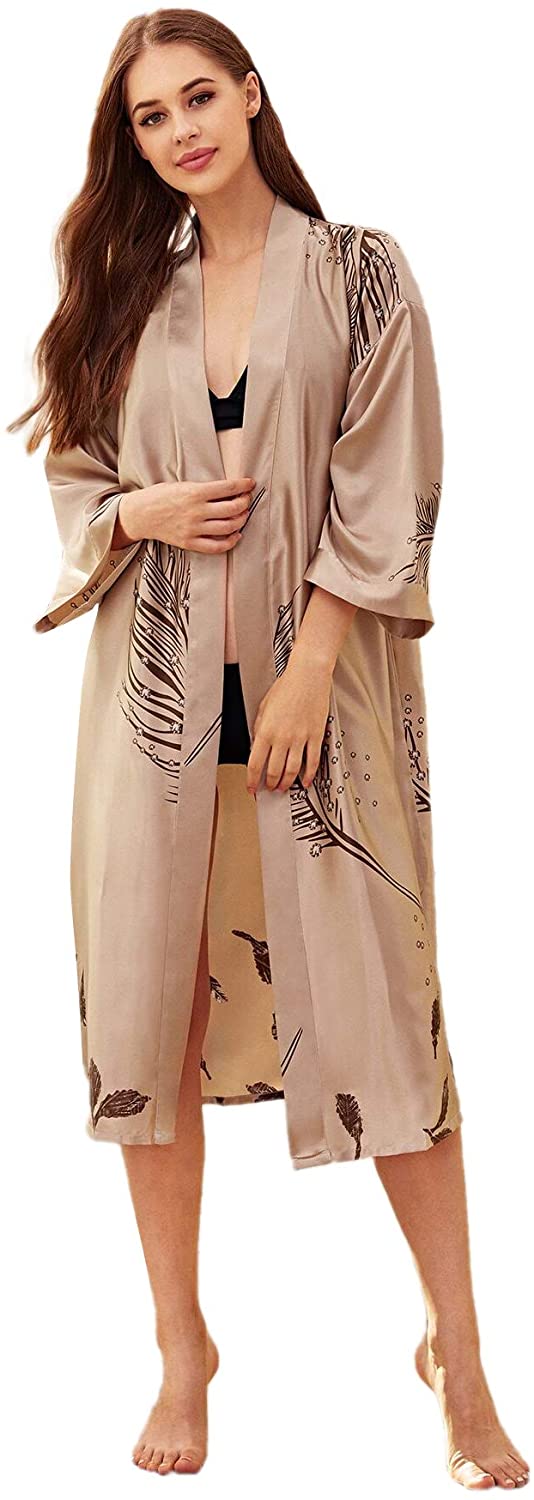 Price:$16.99 Floerns Women's Leaf Print Long Sleeve Belted Sleepwear Robe at Amazon Women’s Clothing store