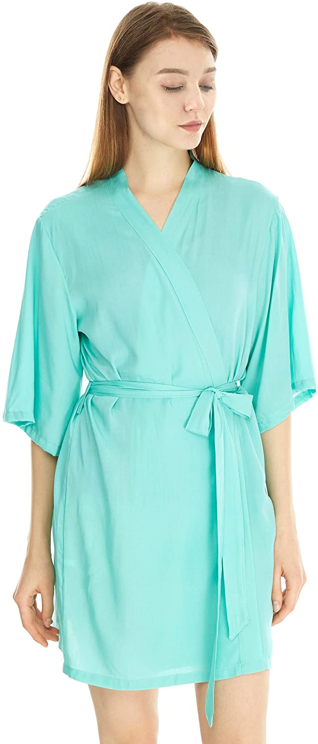 Price:$17.99 Skyfitting Women's Solid Color Cotton Kimono Bridal Party Bridesmaid Robe, Lounge Bathrobe at Amazon Women’s Clothing store