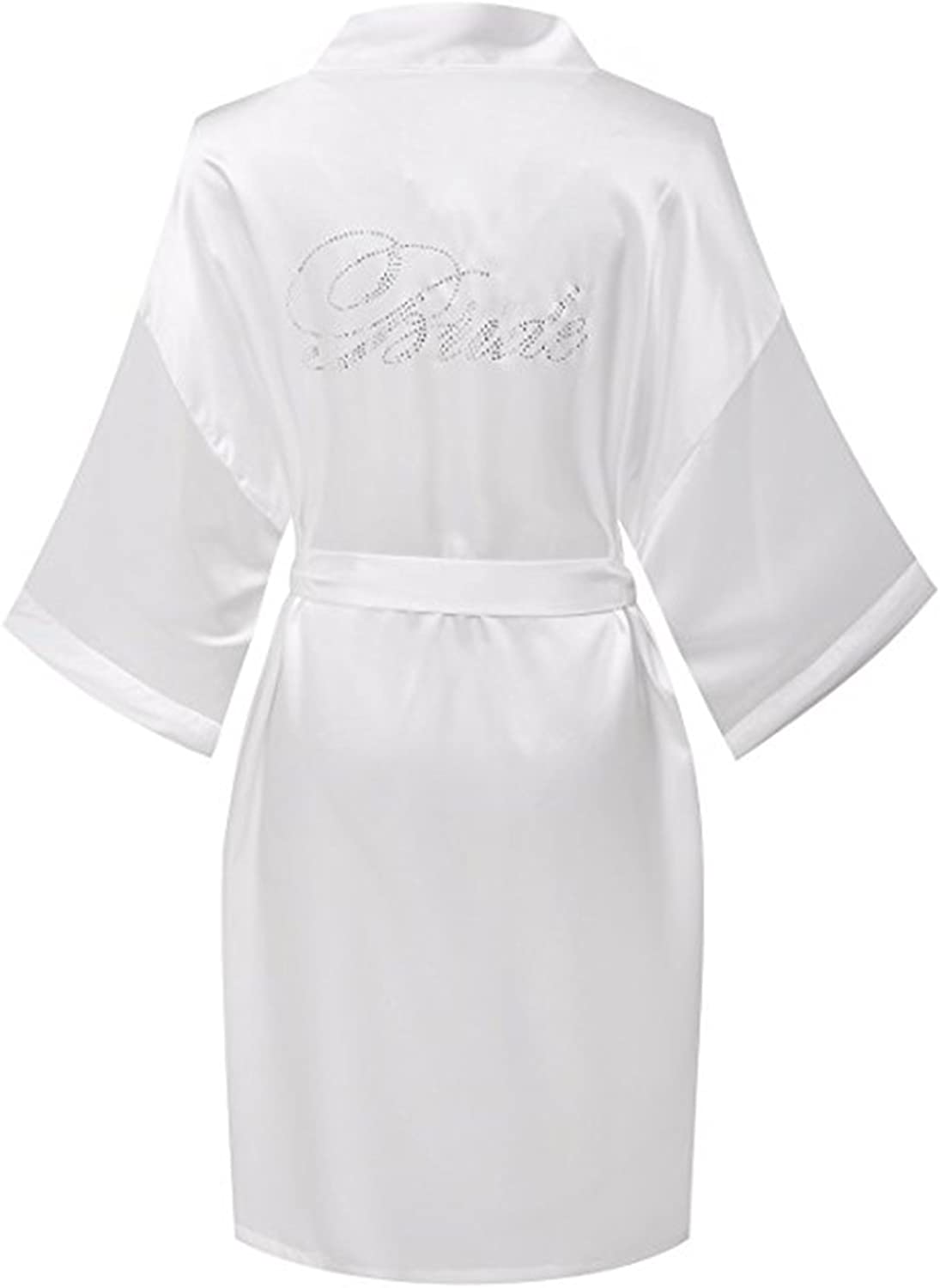 Price:$11.99 Women's Short White Satin Sleepwear Kimono Robe Bride Robe Knee Length Bathrobe at Amazon Women’s Clothing store