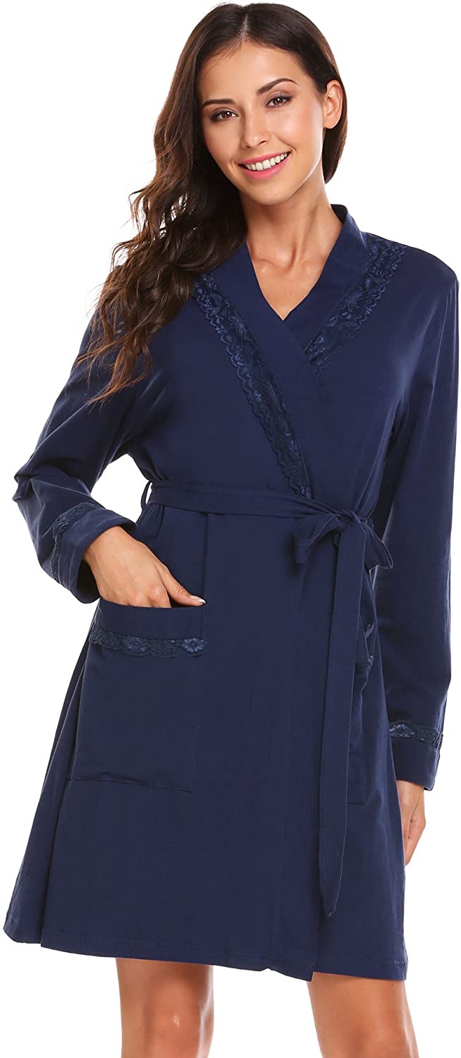 Price:$16.99 Avidlove Womens Robe Cotton Lightweight Robe Short Knit Bathrobe Soft Sleepwear at Amazon Women’s Clothing store