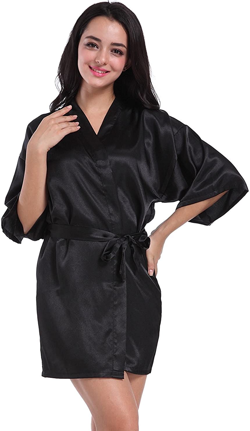 Price:$6.99 Mobarta Women's Satin Robe Short Kimono Robes Satin Bridesmaids Robes Lingerie Sleepwear for Wedding Party at Amazon Women’s Clothing store