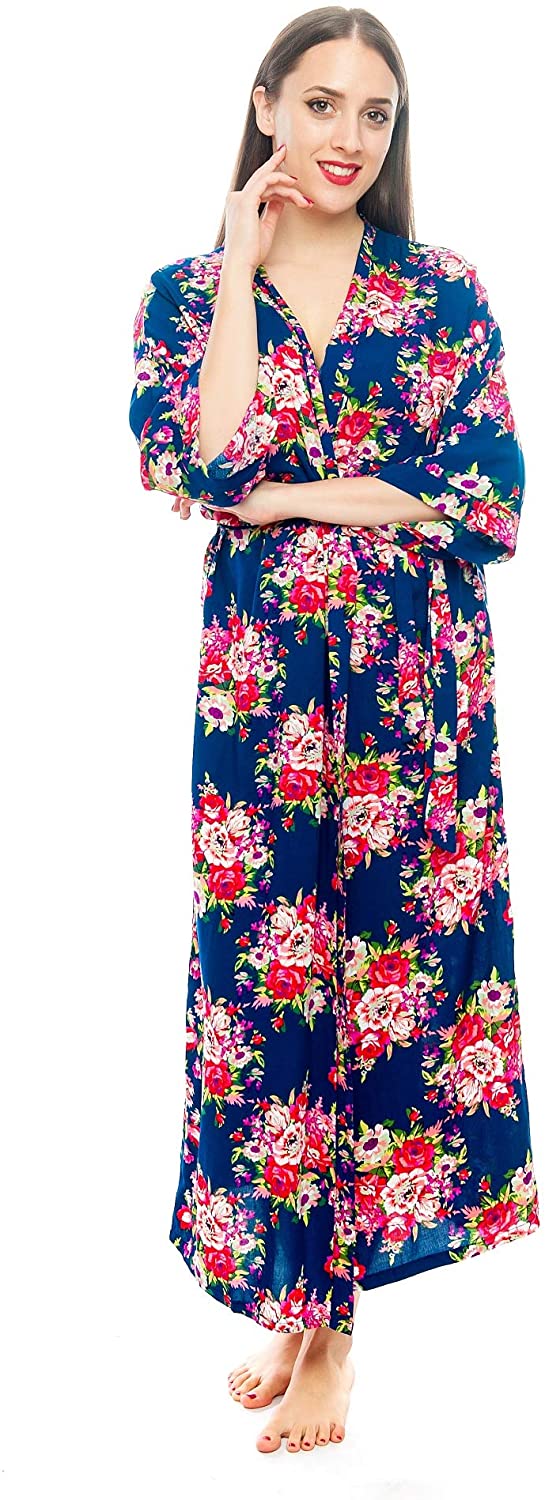 Price:$17.99 Alcea Rosea Women's Floral Kimono Bathrobe Lightweight Print Robe V-Neck Ladies Sleepwear Bride and Bridesmaid Robes at Amazon Women’s Clothing store