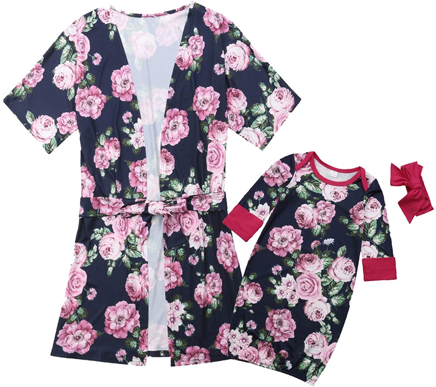 Price:$5.99 Mother and Daughter Family Matching Pajamas Floral Nightgowns Cotton Kimono Short Robes Sleepwear at Amazon Women’s Clothing store