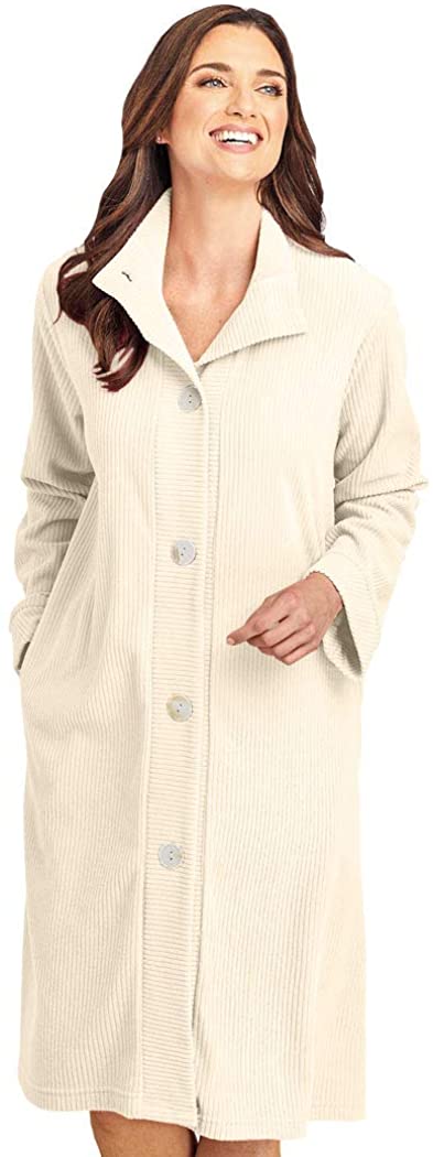 Price:$21.99 AmeriMark Womens Chenille Short Robe Housecoat for Women and Large Shell Buttons at Amazon Women’s Clothing store