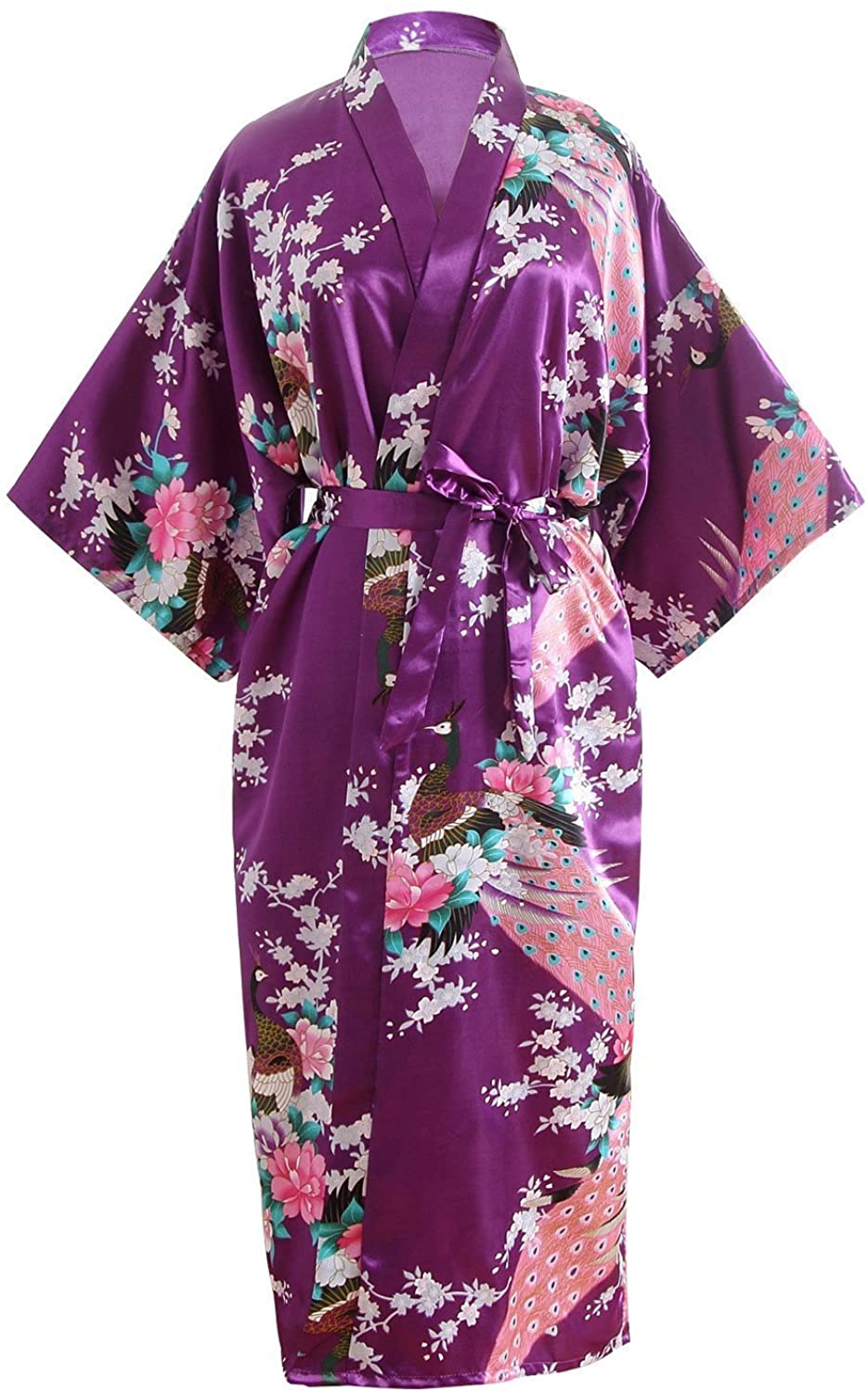 Price:$10.99 Women’s Long Printing Kimono Robe with Short Sleeve V-Neck, One Size, Purple at Amazon Women’s Clothing store